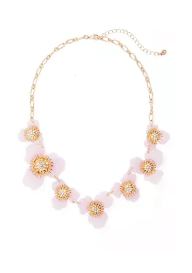 Pastel Pink Floral Frontal Statement Necklace