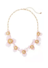 Pastel Pink Floral Frontal Statement Necklace