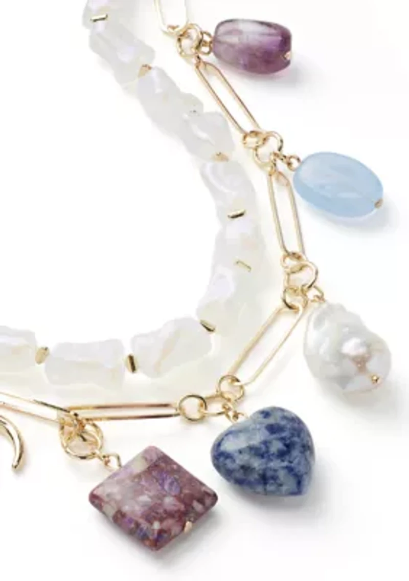 Lab Created Gold Tone Charm Layered Necklace