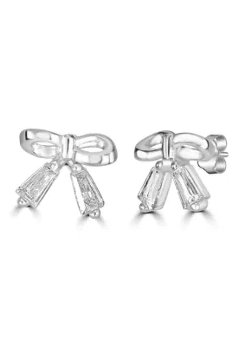 Sterling Silver Baguette Bow Cubic Zirconia Earrings