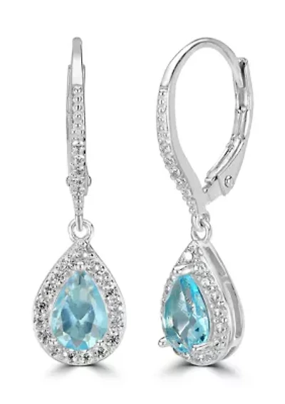 Sterling Silver Teardrop CZ Halo Lever Back Earrings