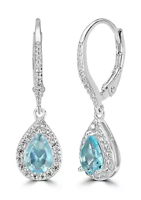 Sterling Silver Teardrop CZ Halo Lever Back Earrings