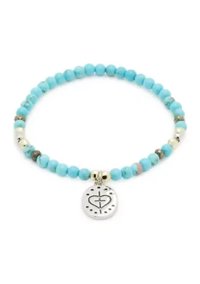 Turquoise Silver Beaded Charm Bracelet