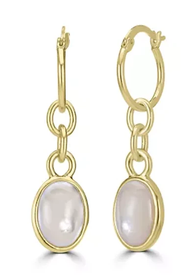 Gold Plated Stone Oval Dangle Earrings