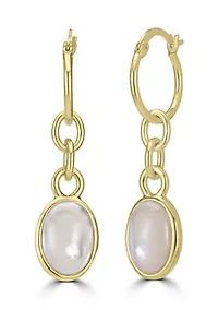 Gold Plated Stone Oval Dangle Earrings