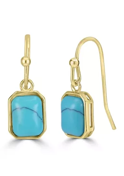 Gold Plated Rectangular Stone Center Earrings