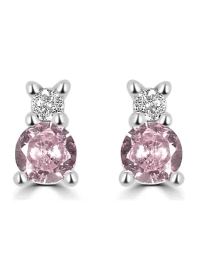 Sterling Silver Round Pink and Clear Cubic Zirconia Double Stack Stud Earrings