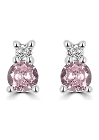 Sterling Silver Round Pink and Clear Cubic Zirconia Double Stack Stud Earrings