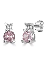 Sterling Silver Round Pink and Clear Cubic Zirconia Double Stack Stud Earrings