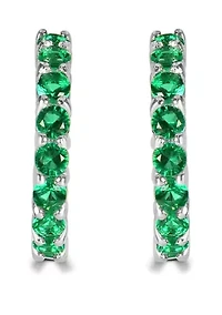 Fine Silver Plated Green CZ Pave Hoops