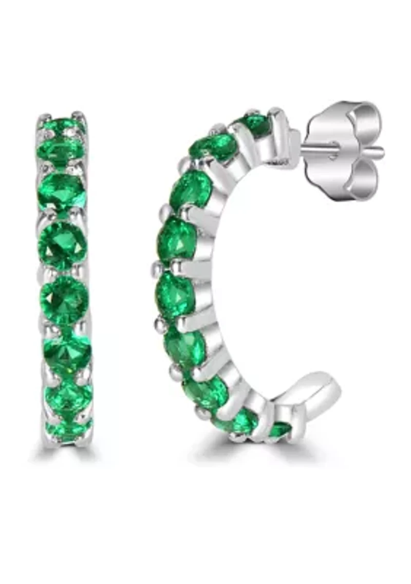 Fine Silver Plated Green CZ Pave Hoops