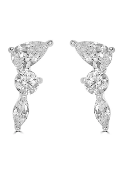 Sterling Silver and Prong Set Cubic Zirconia Mini Crawler Stud Earrings