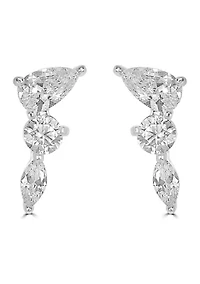 Sterling Silver and Prong Set Cubic Zirconia Mini Crawler Stud Earrings