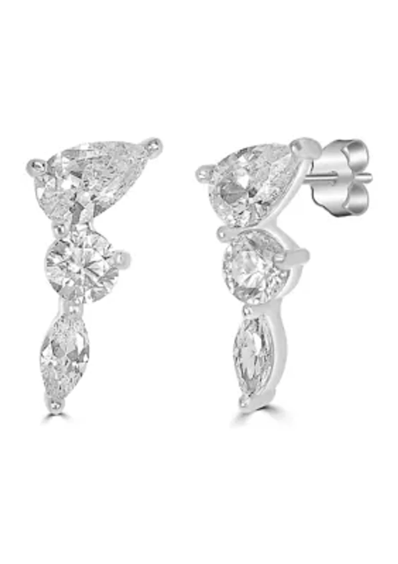 Sterling Silver and Prong Set Cubic Zirconia Mini Crawler Stud Earrings