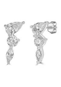 Sterling Silver and Prong Set Cubic Zirconia Mini Crawler Stud Earrings