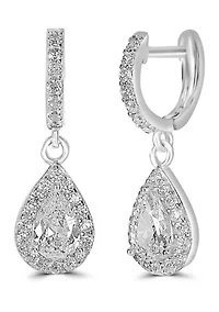 Sterling Silver Cubic Zirconia Pear Huggie Drop Earrings