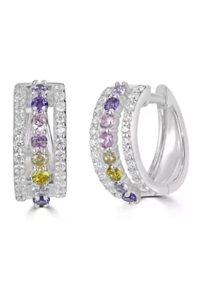 Lab Grown Sterling Silver Multi-Colored Cubic Zirconia Hoop Earrings