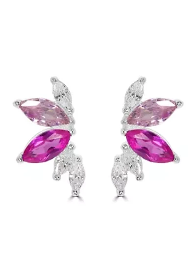 Sterling Silver Marquise Cut Pink and Clear Cubic Zirconia Crawler Stud Earrings