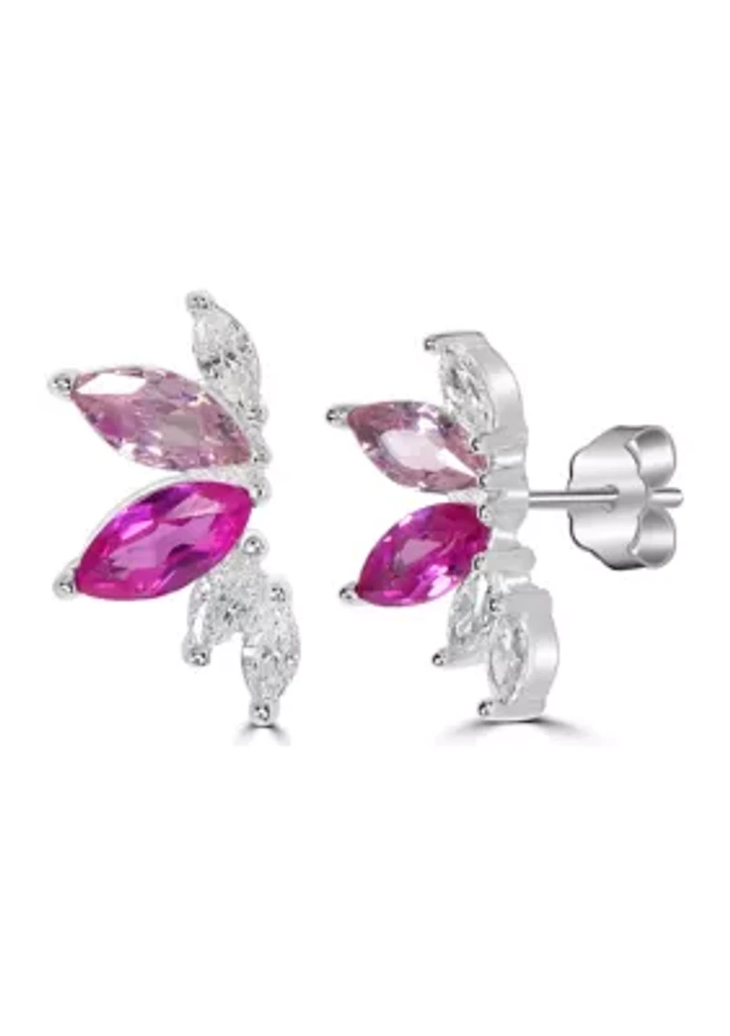 Sterling Silver Marquise Cut Pink and Clear Cubic Zirconia Crawler Stud Earrings