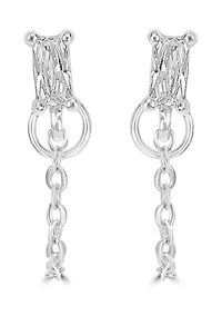 Sterling Silver Rectangle CZ Chain Stud Earrings