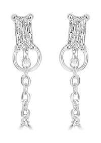 Sterling Silver Rectangle CZ Chain Stud Earrings