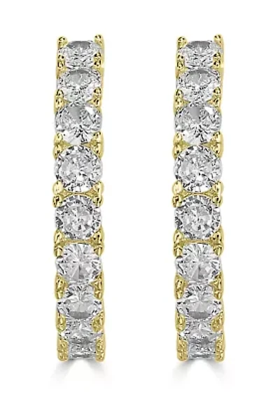 Prong Set Cubic Zirconia Hoop Earrings