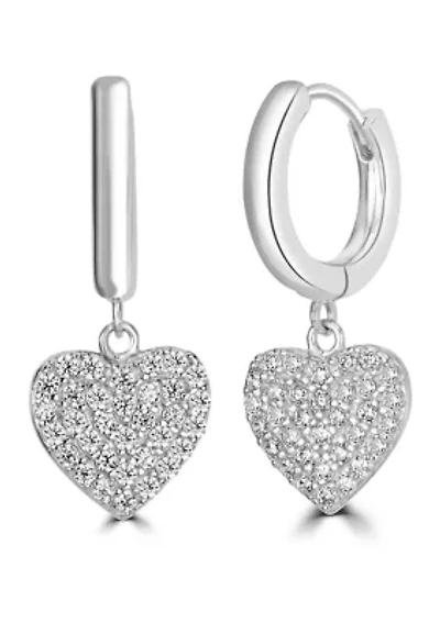 Sterling Silver Heart Charm Hoop Earrings