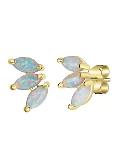 Lab Created Gold Plated 3 Marquise Opal Stud Earrings