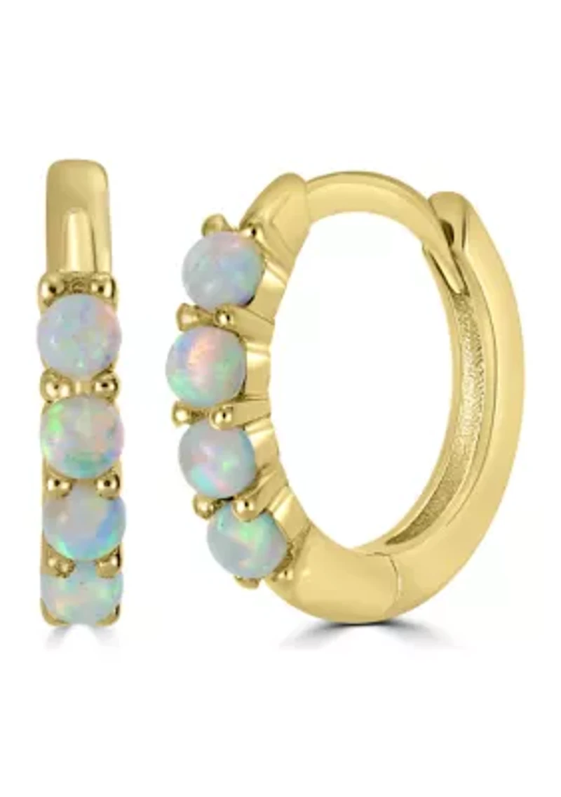 Gold Plated Sterling Silver Synthetic Opal Huggie Hoop Earrings
