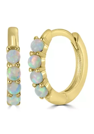 Gold Plated Sterling Silver Synthetic Opal Huggie Hoop Earrings