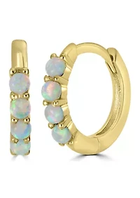 Gold Plated Sterling Silver Synthetic Opal Huggie Hoop Earrings