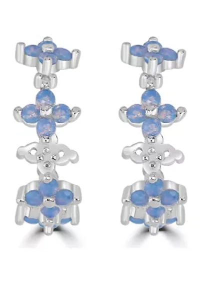 Blue Flower Huggie Hoop Earrings