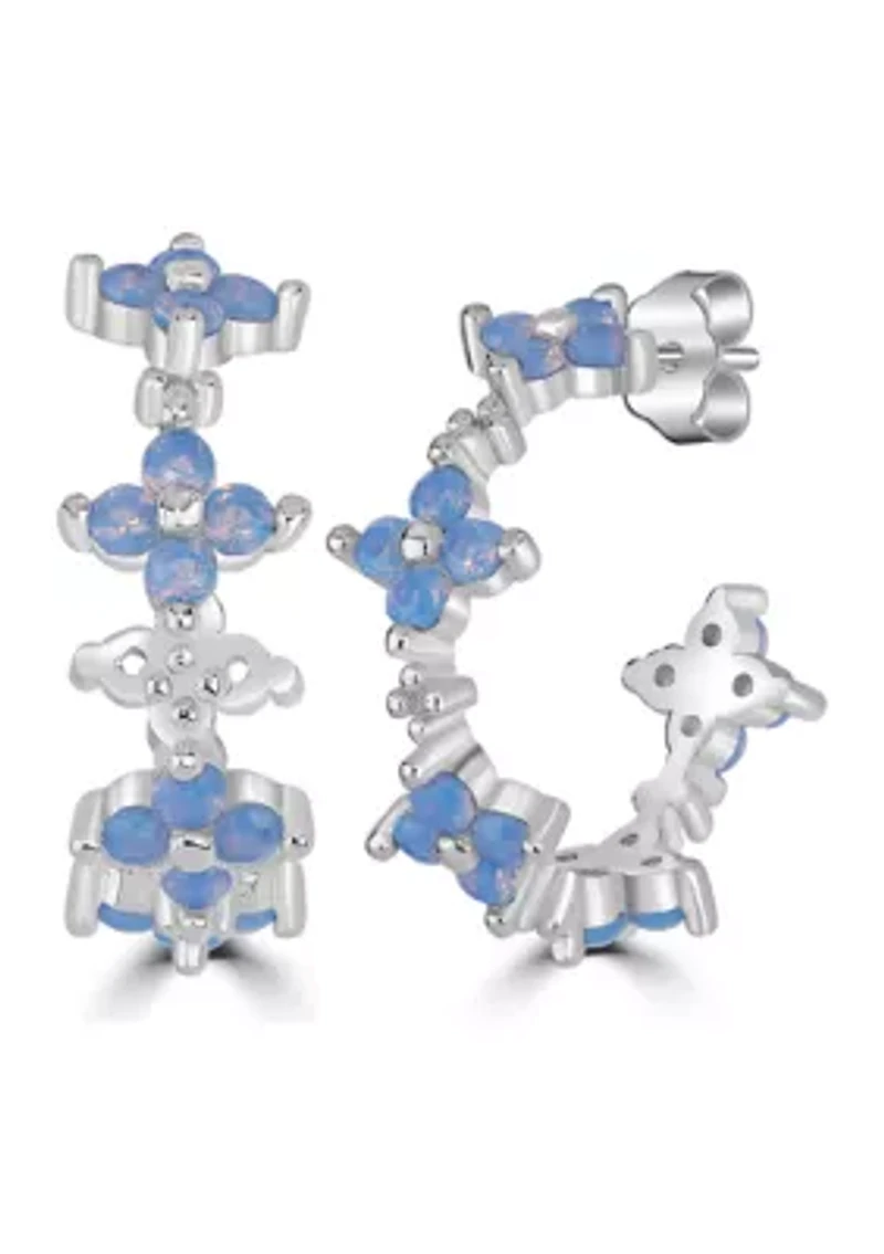 Blue Flower Huggie Hoop Earrings