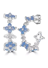 Blue Flower Huggie Hoop Earrings