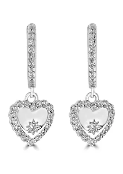 Sterling Silver Cubic Zirconia Heart Hoop Earrings
