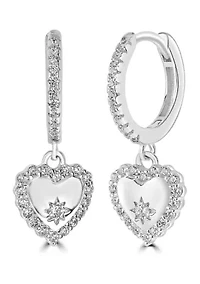 Sterling Silver Cubic Zirconia Heart Hoop Earrings