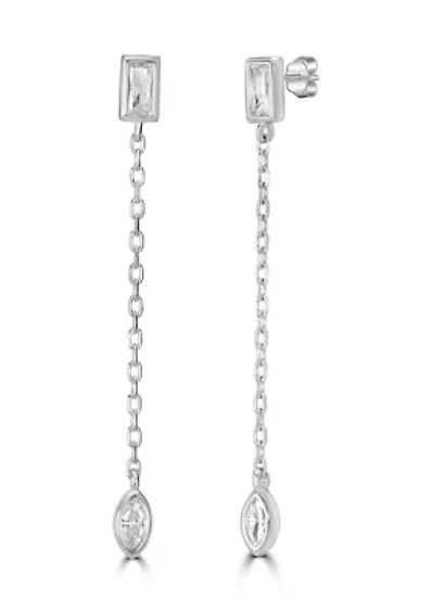 Sterling Silver Cubic Zirconia Chain Drop Earrings