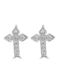 Sterling Silver Cubic Zirconia Cross Huggie Hoop Earrings