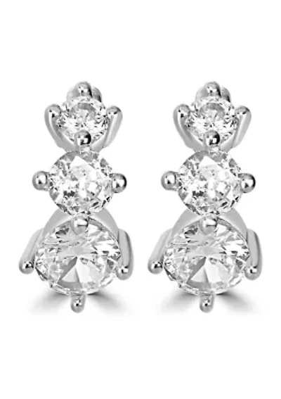Sterling Silver 3 Graduated Cubic Zirconia Hoop Earrings