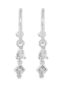 Sterling Silver Cubic Zirconia Charm Drop Hoop Earrings