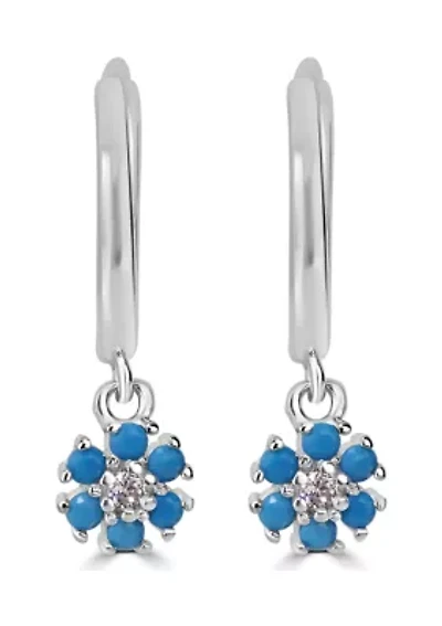 Blue Flower Charm Hoop Earrings