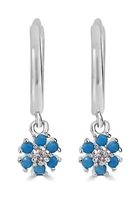 Blue Flower Charm Hoop Earrings