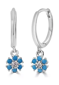 Blue Flower Charm Hoop Earrings
