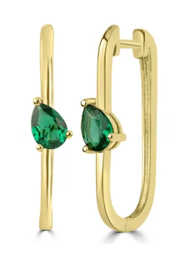 Gold-Plated Green Cubic Zirconia U-Hoop Earrings
