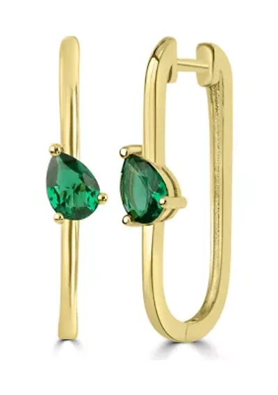 Gold-Plated Green Cubic Zirconia U-Hoop Earrings