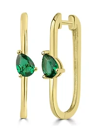 Gold-Plated Green Cubic Zirconia U-Hoop Earrings