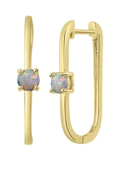 Lab Created Gold Plated Square Hoop Opal Earrings