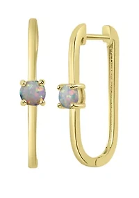 Lab Created Gold Plated Square Hoop Opal Earrings