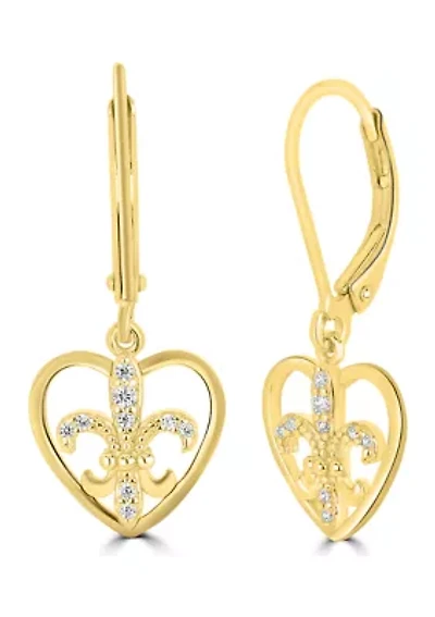 Cubic Zirconia Heart Drop Earrings in Gold Over Sterling Silver