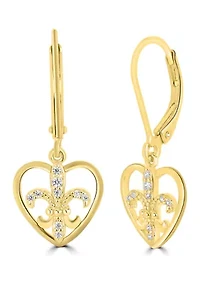 Cubic Zirconia Heart Drop Earrings in Gold Over Sterling Silver